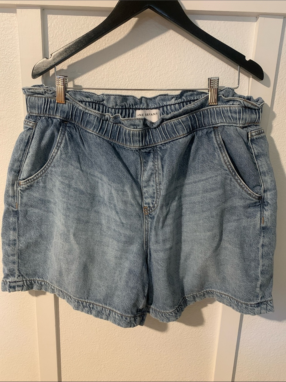 Lane Bryant Washed Light Blue Denim Pull on Waist Shorts